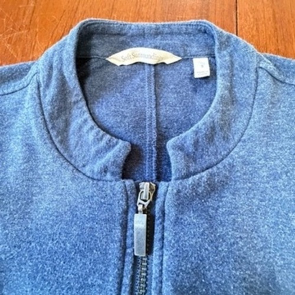 Soft Surroundings Blue Heathered Full Zip Mock Neck Jacket S Side Slits Fleece